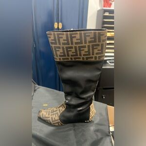 Fendi Black and Gold Heel Boots